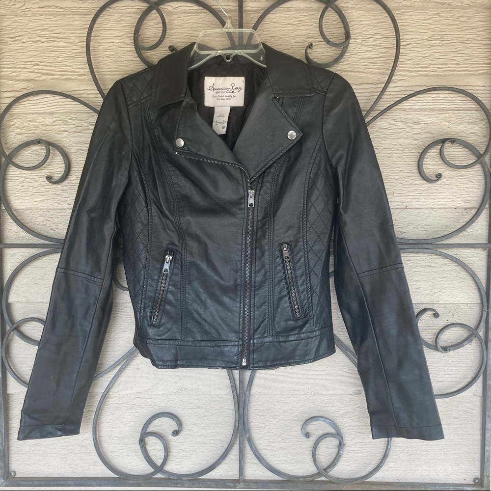 American Rag Black Motorcycle Jacket Faux Leather SZ S